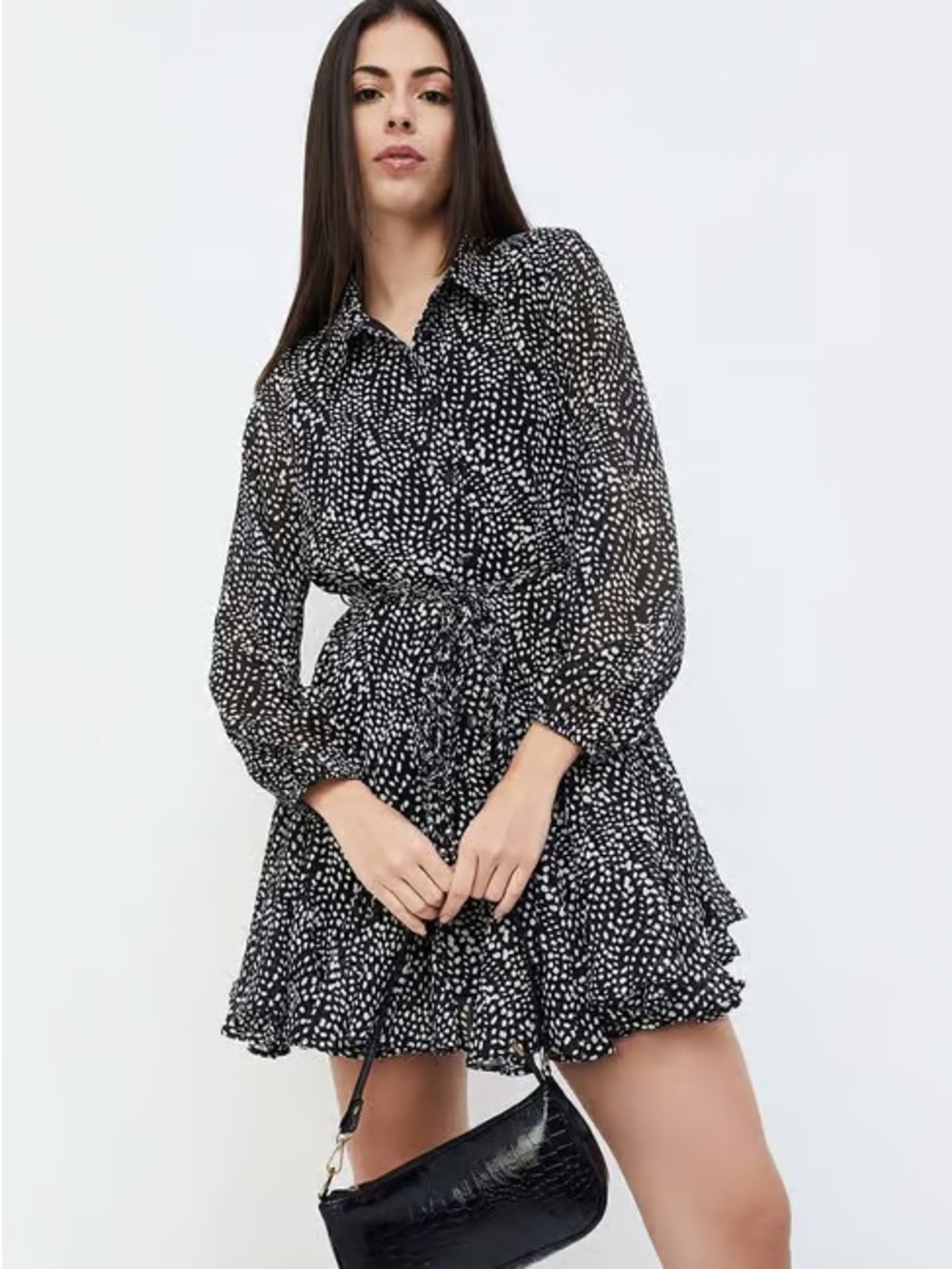 Zara Black & White Polka Dot Dress with Tie Waist